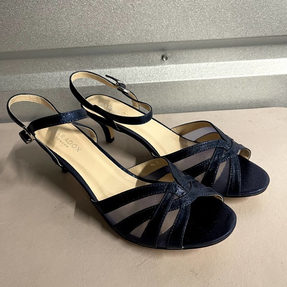 Paradox London Women's Navy Shimmer Wide Fit Kitten Heel Sandal - Size 10M - Picture 4 of 9